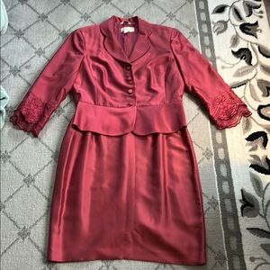 Vintage Talbots Pure Silk Pink Skirt Suit with embellished sleeves